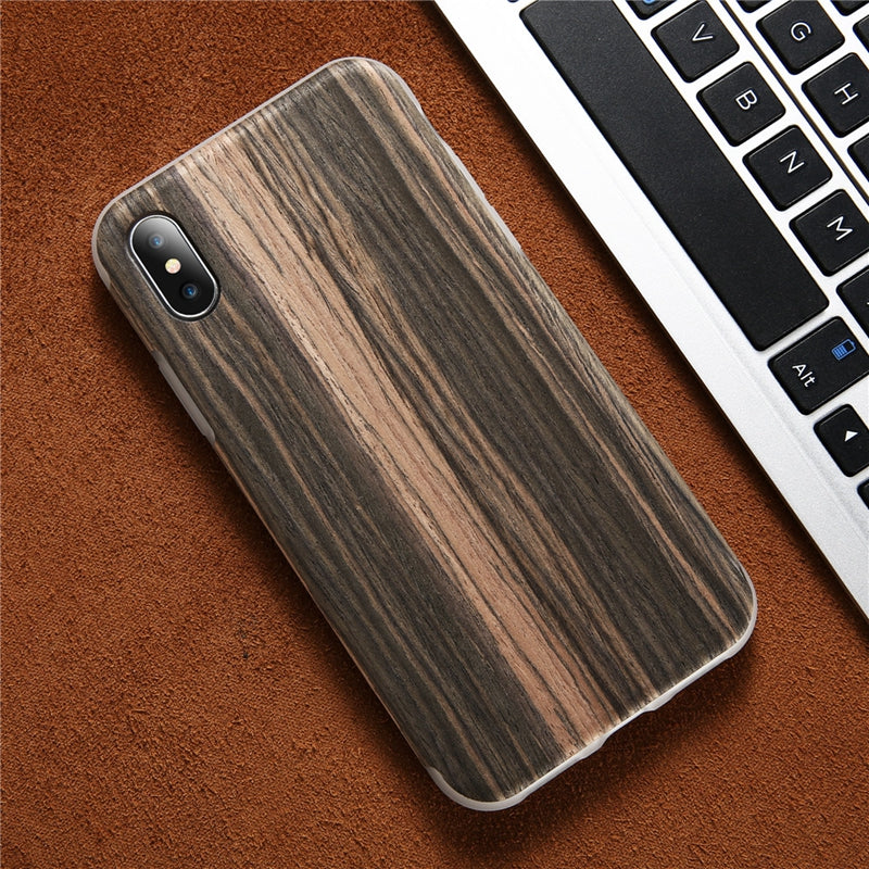 Floveme Natural Wood Grain Texture Soft TPU Case For iPhone X