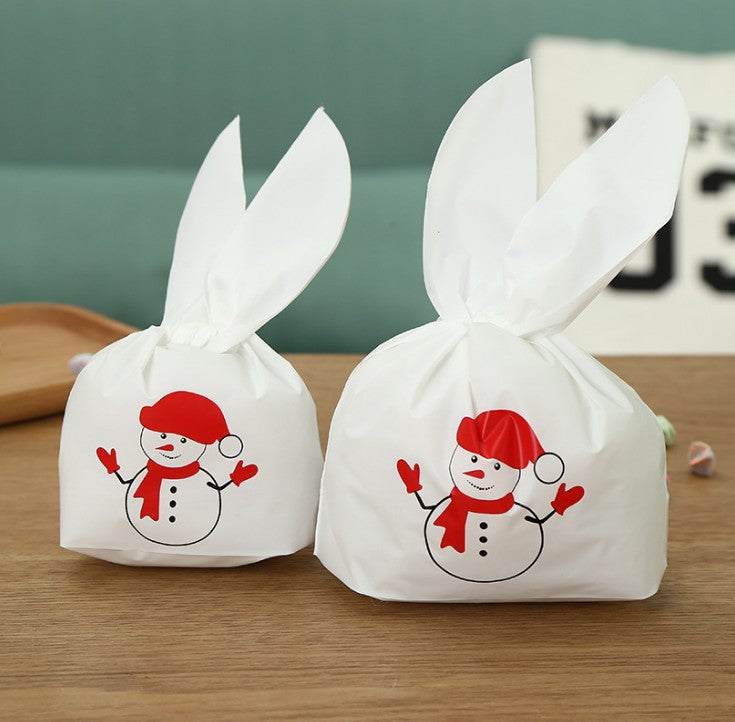 Christmas 50pcs Cute Easter Bunny Cookies Bag Wedding Decoration Snow Man Ear Plastic Candy Bag