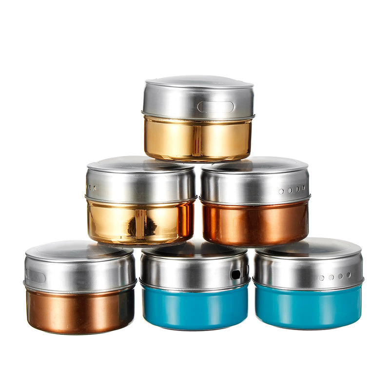 6Pcs Magnetic Spice Jar Tin Storage Stainless Steel Rack Kitchen Holder Stand
