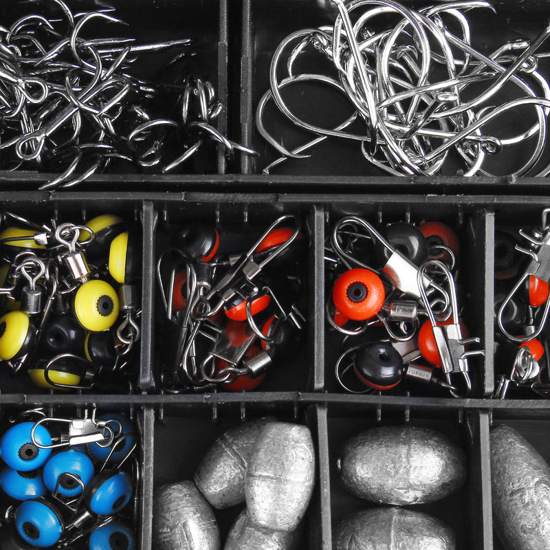 257Pcs Fishing Accessories Tackle Kits Jig Hooks Sinkers Swivels Ring Bearing Set