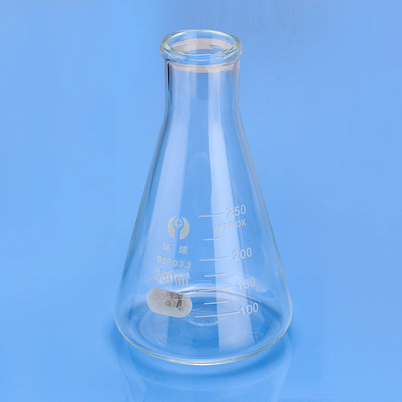 250mL Lab Glass Erlenmeyer Conical Flask Bottle w/ Rim Borosilicate Laboratory Glassware