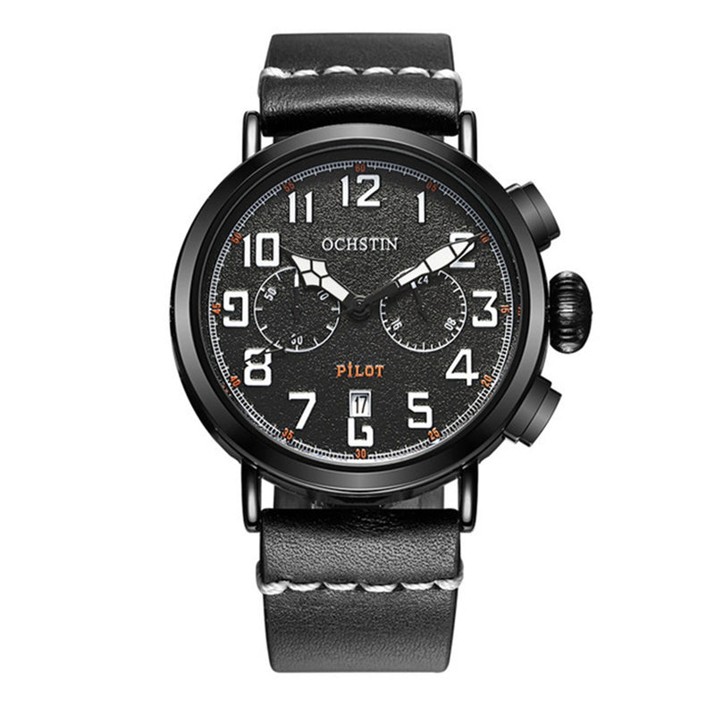 OCHSTIN GQ077A Calendar Casual Style Men Wrist Watch Leather Strap Elegant Quartz Watch