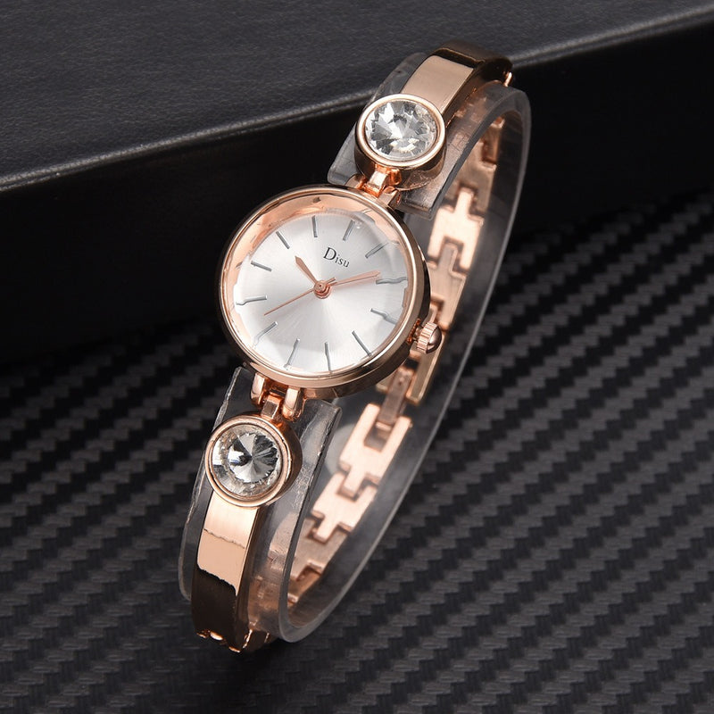 Elegant Big Crystal Alloy Strap Slim Ladies Dress Bracelet Women Simple Dial Quartz Watch