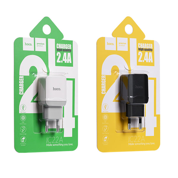 Hoco C22A 2.4A EU Plug Single Port Fast Charging Travel Wall Charger For iphone X 8/8Plus Samsung S8