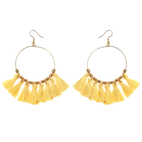 1 Pair Bohemian Sector Shape Tassel Pendant Big Hoop Dangle Earrings for Women