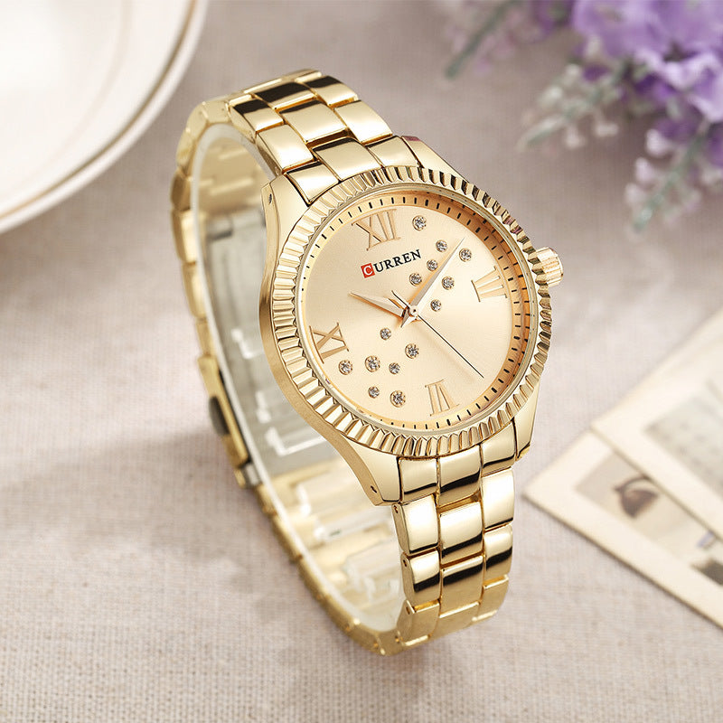 CURREN 9009 Crystal Fashion Style Women Wrist Watch Roman Number Quartz Watches