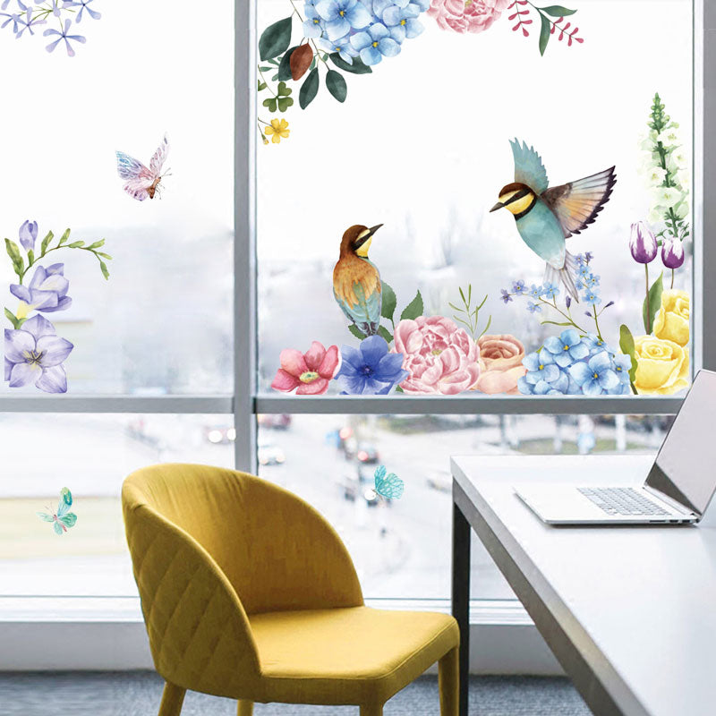 Miico FX82025 2PCS Flower And Bird Printing Wall Stickers Glass Stickers Home Decorative Stickers DIY Sticker