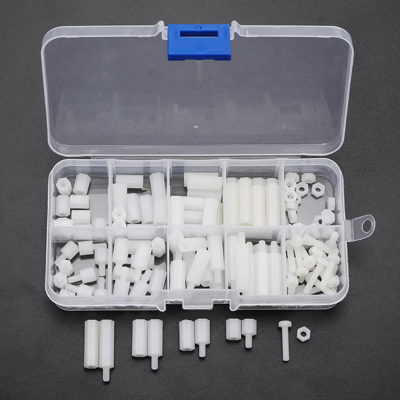 Suleve M3NH6 300Pcs M3 Nylon Screw White&Black Hex Screw Nut PCB Standoff Spacer Assortment Kit