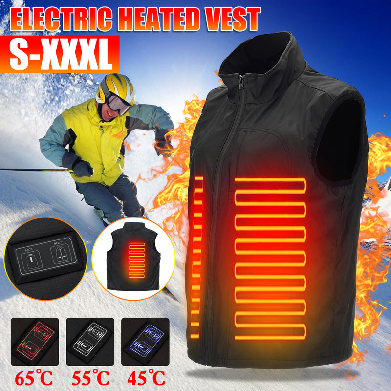 Dual Button USB Electric Outdoor Heating Vest Clothes Carbon Fiber Warm Back + Belly Heat 3 Gear Control