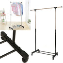 Adjustable Portable Clothes Garment Rack Hanging Rail Rolling Wheel Heavy Duty Cloth Hanger