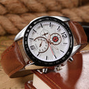 Deffrun Business Style Men Wrist Watch Decorate Three Dials Leather Strap Quartz Watches