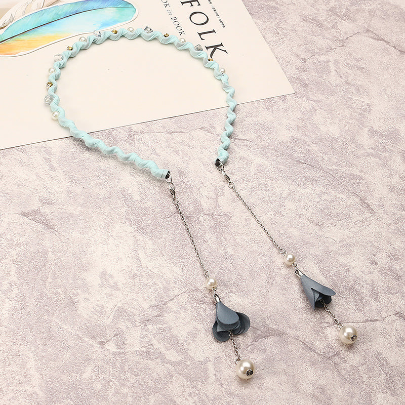 Elegant Hair Band Sweet Flower Pearl Pendant Fake Earrings Headbrand Hair Accessories for Women Girl