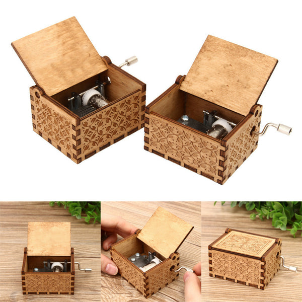 Hand Crank Collectible Music Box Engraved Wooden Box Theme Toys Birthday Craft Gifts
