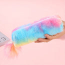 Rainbow Plush Ball Pencil Case Large Capacity Stationery Storage Bag Pouch Box Office School Supplies Gifts For Girls