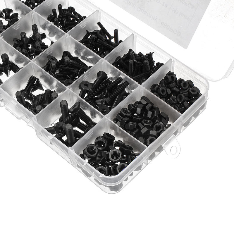 Suleve MXCH7 460Pcs M3 M4 M5 Flat Head Hex Socket Screw Carbon Steel 10.9 Grade Bolt Nut Assortment Kit 8-20mm