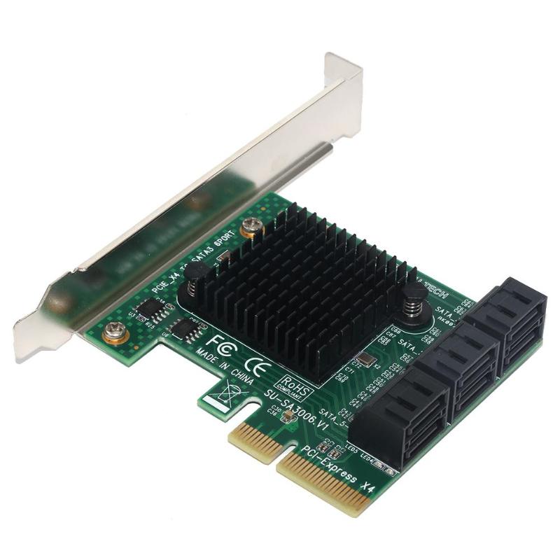SSU SA3006 PCI-E to 6 Port SATA 3.0 Controller Card Expansion Card Adapter Board with Heat Sink Expansion Adapter Board