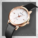 SKMEI 1457 Women Fashion Simple Dial Rose Gold Case Leather Strap Quartz Watch
