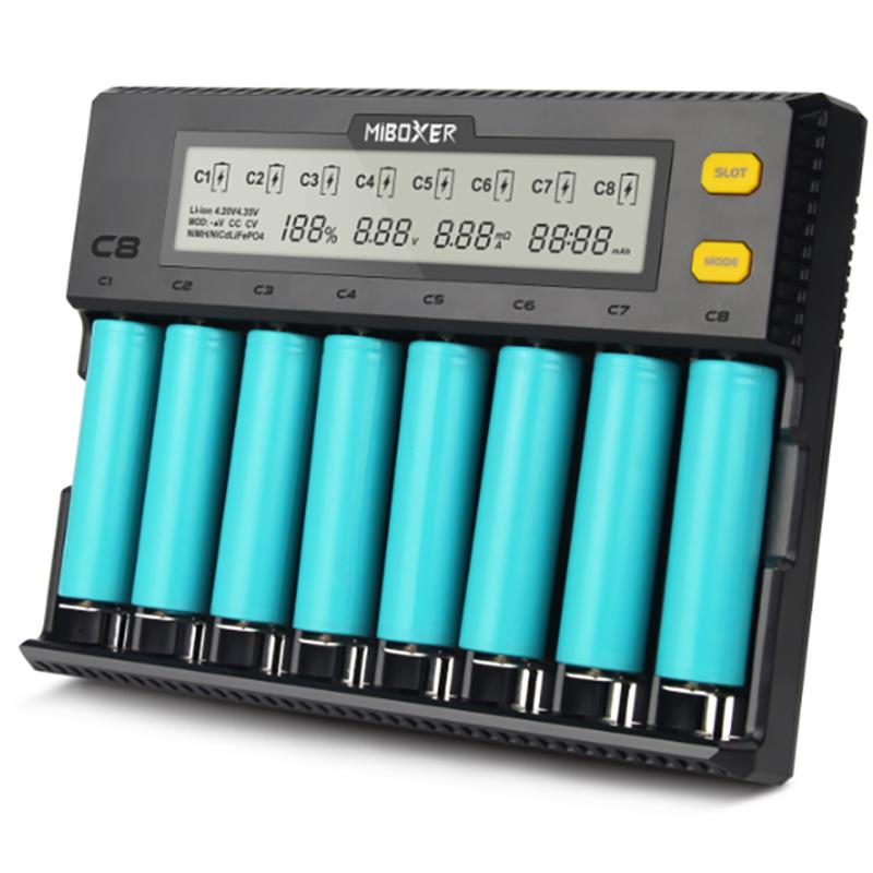 Miboxer C8 8 Slots Rapid Smart AA AAA 18650 Battery Charger Current Optional Overcharging Protection