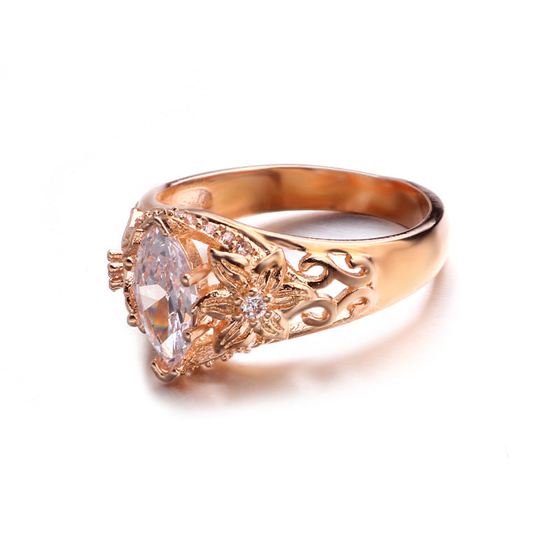 Elegant Luxury Flower Ring Rose Gold Zircon Diamond Women Ring