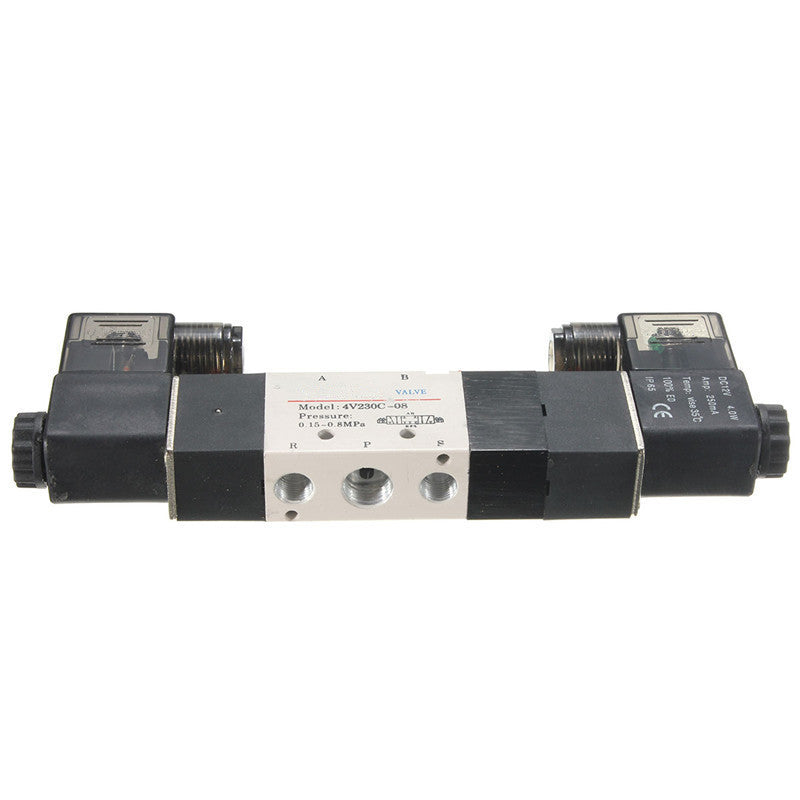 4V230C-08 DC 12V Double Head 3 Position 5 Way Pneumatic Solenoid Valve
