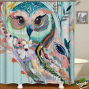Owl Printed Shower Curtain Non-Slip Rug Three Set Bath Products Bathroom Decor