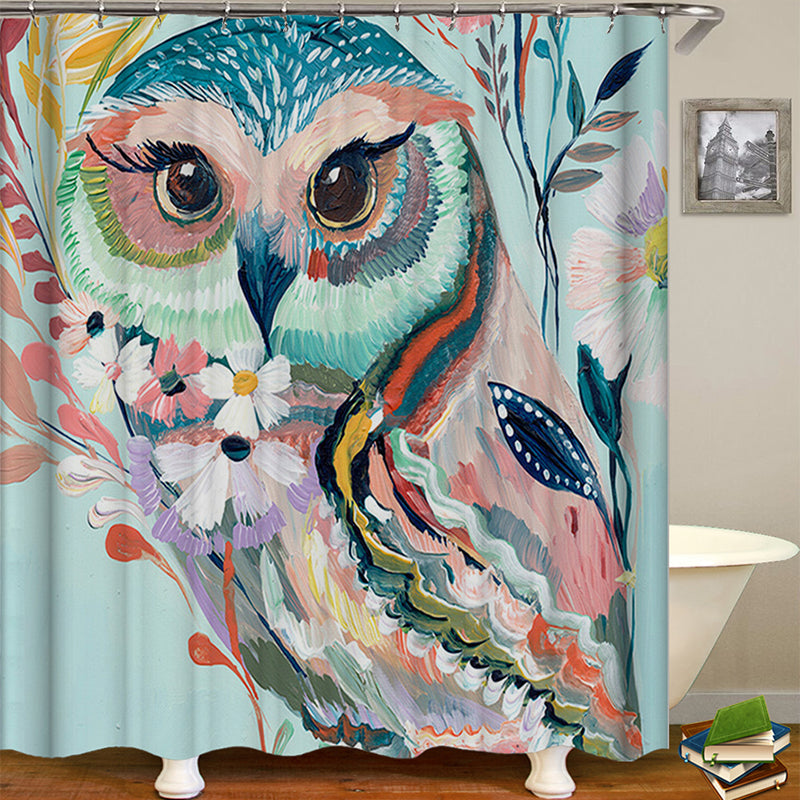 Owl Printed Shower Curtain Non-Slip Rug Three Set Bath Products Bathroom Decor