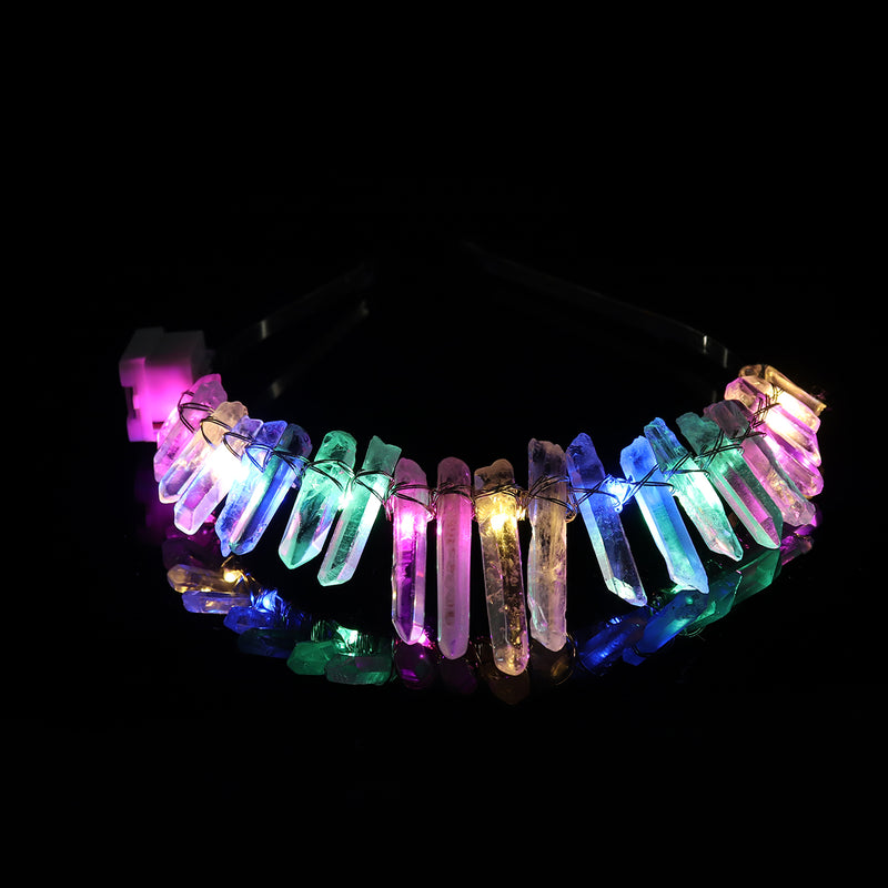 LED Crown Crystal Headband Headdress Garland Bridal Jewelry 3 Mode Flash Light Christmas Halloween Party Gift