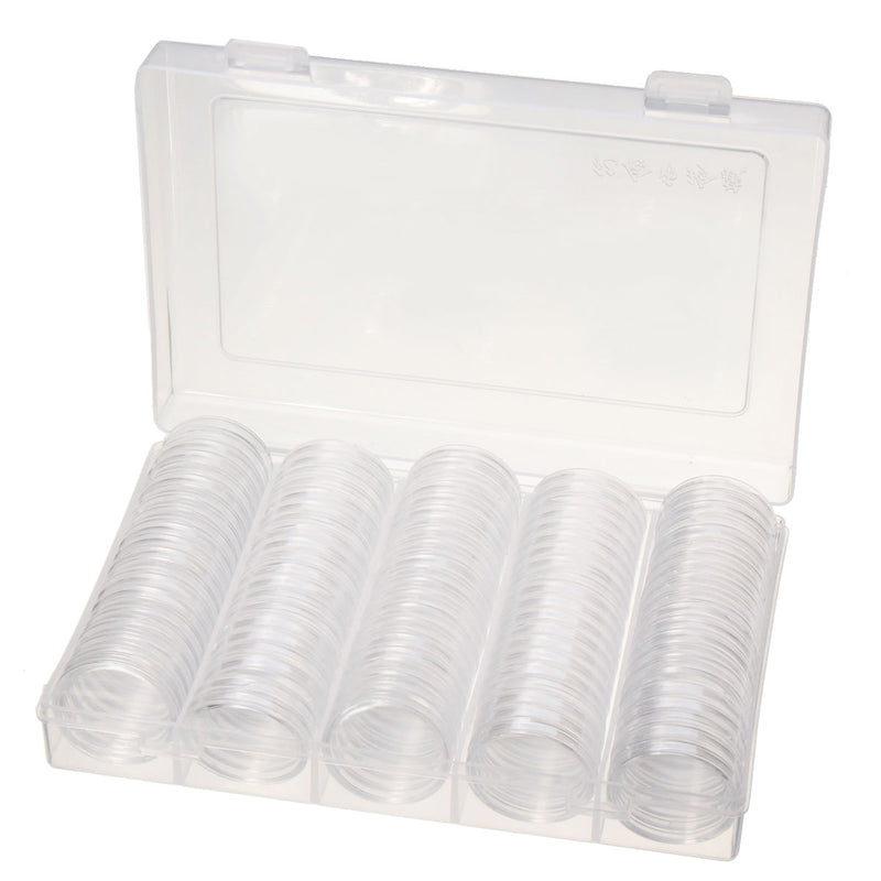 Coin Collection Box 100PCS 30MM Round Coin Case Transparent Storage Box Plastic Organizer Container