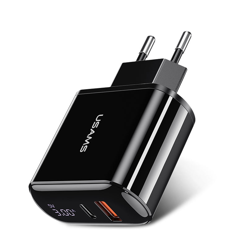 UASMS 18W QC3.0 PD Dual Port Digital Display Fast Charging Wall Charger Adapter For iPad Pro iPhone 8Plus XS 11 Pro Huawei P30 Pro Mate 30 5G Oneplus 7T Pro