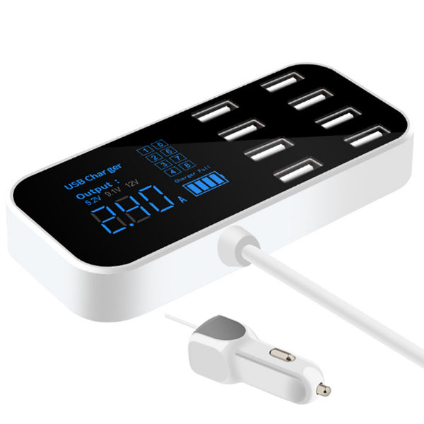 5V 8A 40W Smart USB Car Display USB Charger Adapter 8 Ports LED Digital Display Charging Station