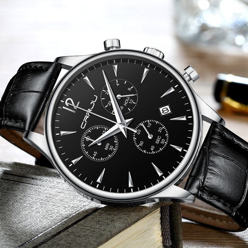 CRRJU 2272 Fashion Leather Strap Japan Movement Calendar Waterproof Men Quartz Watch