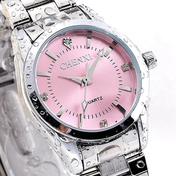 CHENXI 021B Rhinestone Fashionable Women Watches Stainless Steel Strap Quartz Watches