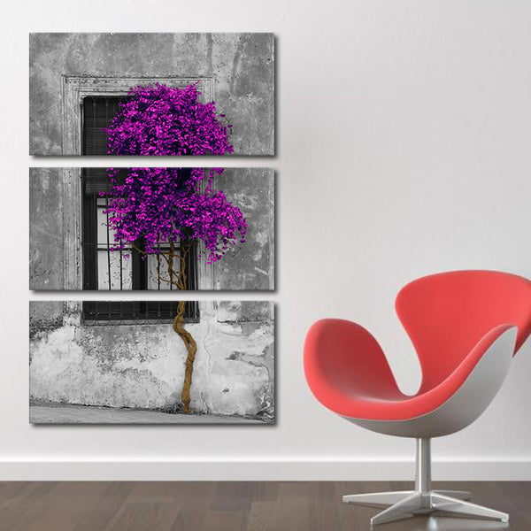 Miico Hand Painted Three Combination Decorative Paintings Purple Tree Wall Art For Home Decoration