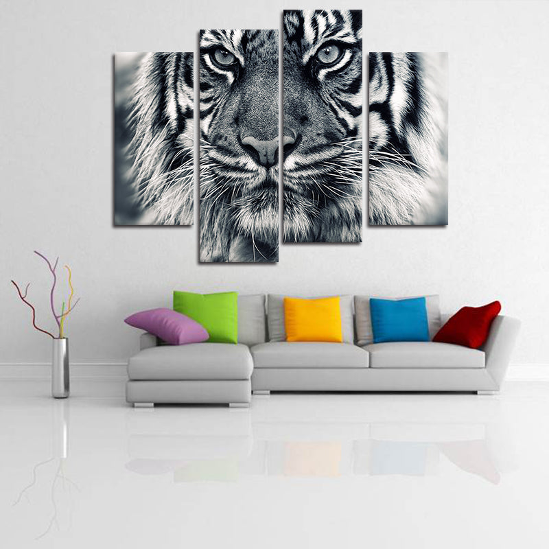 Miico Hand Painted Four Combination Decorative Paintings Tiger Head Wall Art For Home Decoration