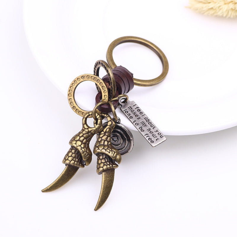 Retro Woven Eagle Claw Keychain Bronze Sliver Keychain Punk Leather Keychain
