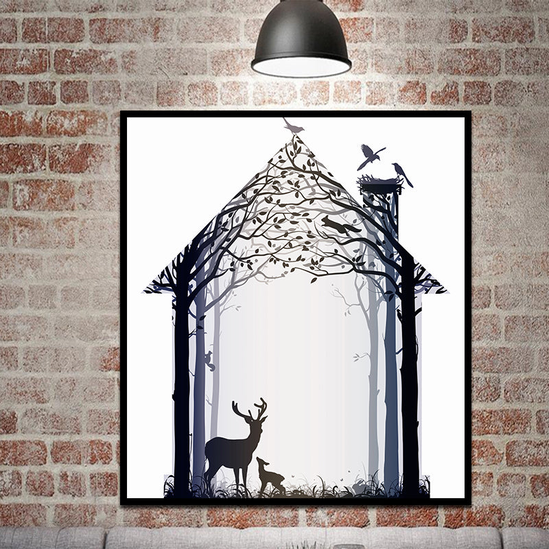 Miico Hand Painted Oil Paintings Simple Style-A Deer Family Wall Art For Home Decoration Painting