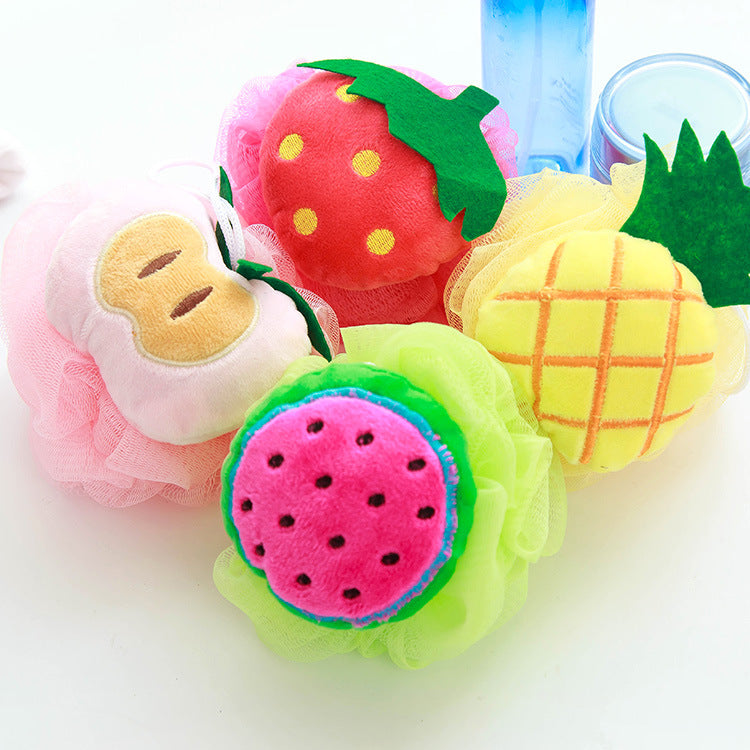 Candy Color Fruit Shape Bath Ball Towels Body Shower Sponge Nylon