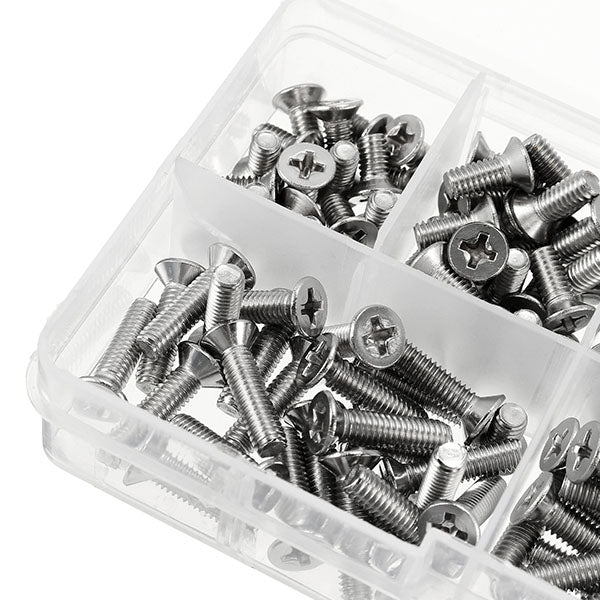 Suleve M4SP2 M4 Stainless Steel Phillips Flat Head Screws Bolts Nuts Assortment Kit 250Pcs