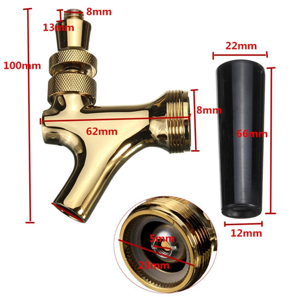 Gold Draft Beer Faucet Brass Beer Tap Faucet Draft Beer Shank 100*62mm