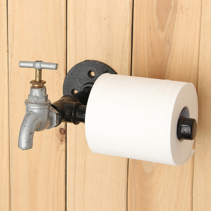 Industrial Iron Pipe Toilet Paper Tissue Roll Holder Faucet Style Rustic Wall Mounted Paper Holder