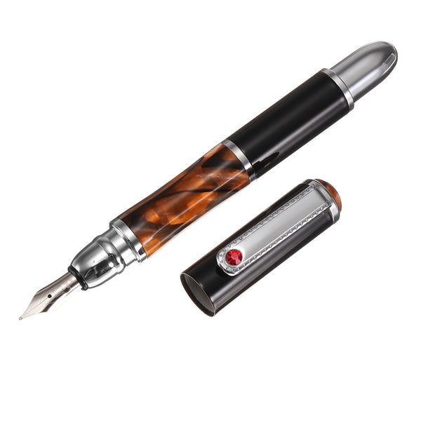 1Pcs FuliWen Black and Amber Color Fountain Pen Medium Nib Rotate Ink Smooth Writing Pen