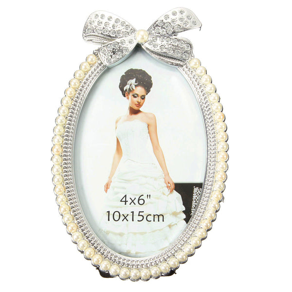 6 Inch Oval Photo Frame Crystal Bow Pearl Home Decor Christmas Gift Picture Frame
