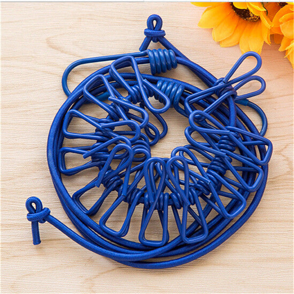 Portable Retractable Clothesline Windproof Stretch Drying Rack 12 Clips Iron-Wire PP Clothesline