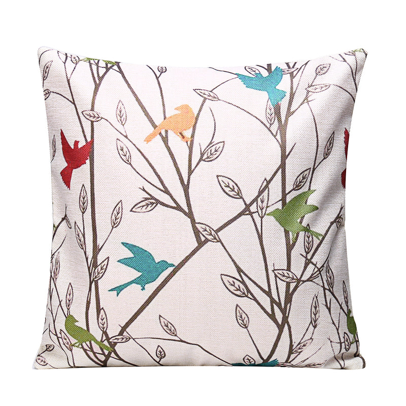 45x45cm Bird Flax Square Pillow Case Cushion Cover Sofa Throw Home Bedroom Decor