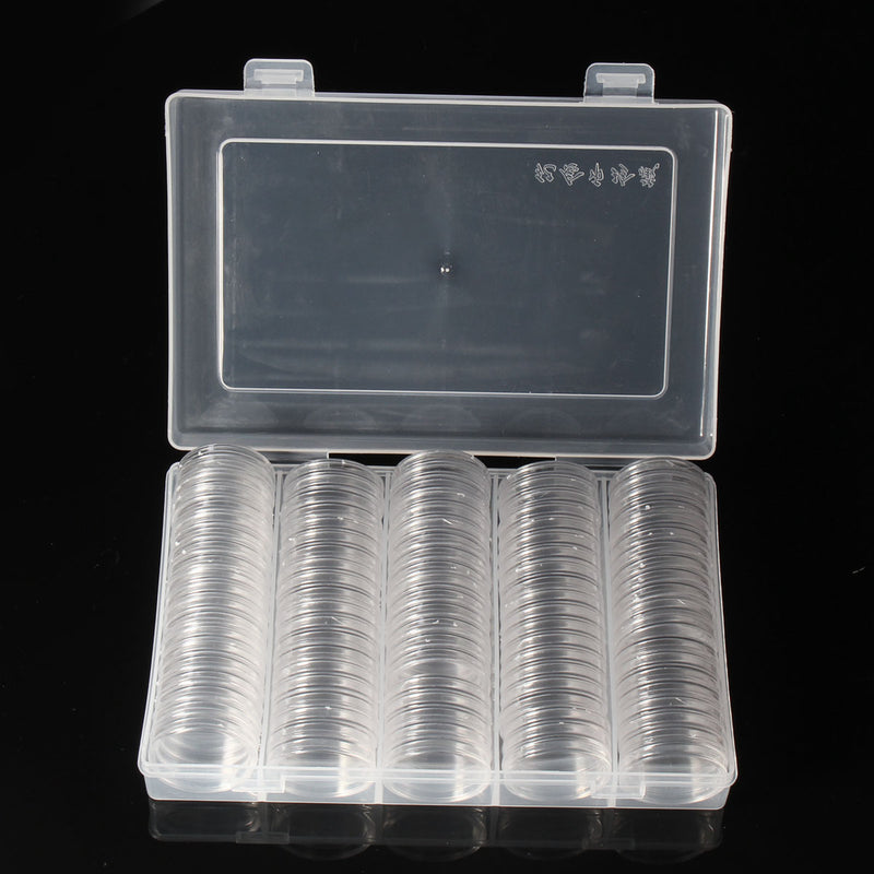 Coin Collection Box 100PCS 30MM Round Coin Case Transparent Storage Box Plastic Organizer Container
