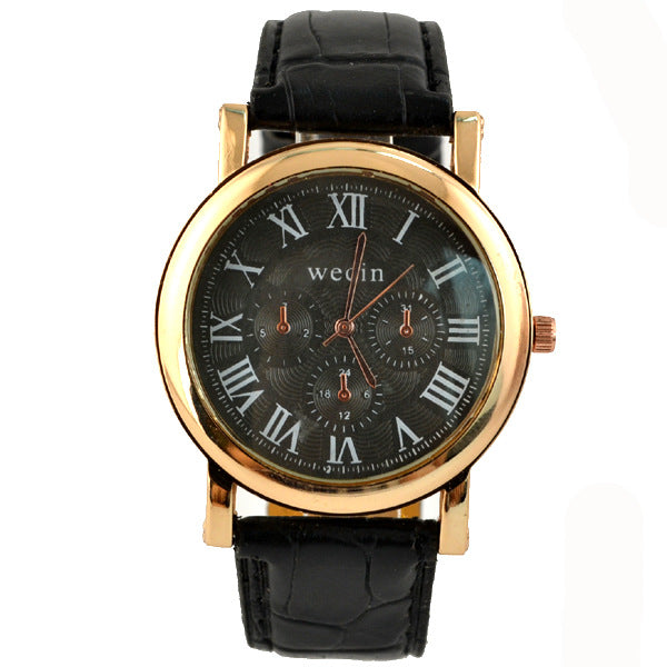 Wecin 9003 PU Leather Roman Number Band Analog Quartz Couples Watch