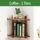 MUMAREN 1/2 Tiers Bamboo Fan Shaped Corner Bookshelf Storage Rack Wall-mounted Wooden Corner Desk Shelf