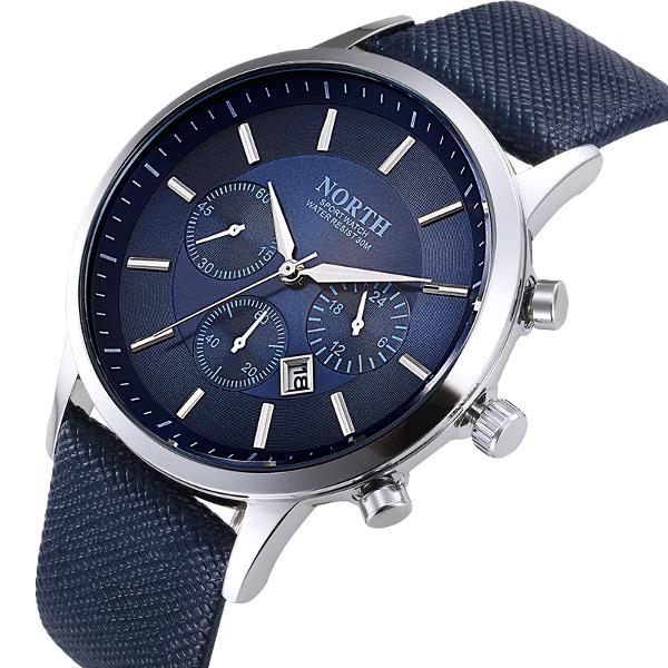 NORTH 6009 Fashion Men Quartz Watch Casual Decorative Little Dails Leather Strap Wristwatch