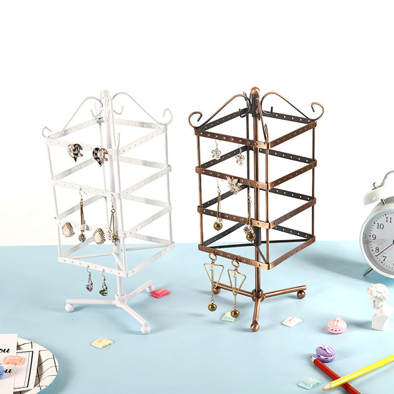 128 Holes Rotating Earring Iron Stand Ring Display Square Jewelry Rack Holder