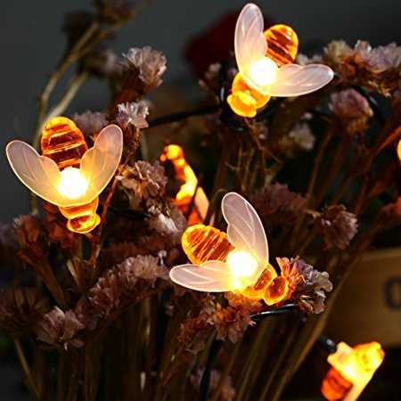 Solar Powered 5M 20LEDs Waterproof  Black Yellow Bee Fairy String Light for Garden Party Christmas